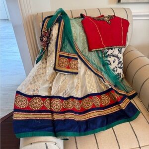 Girls Traditional Matching Set in Ivory, Red, Navy & Green